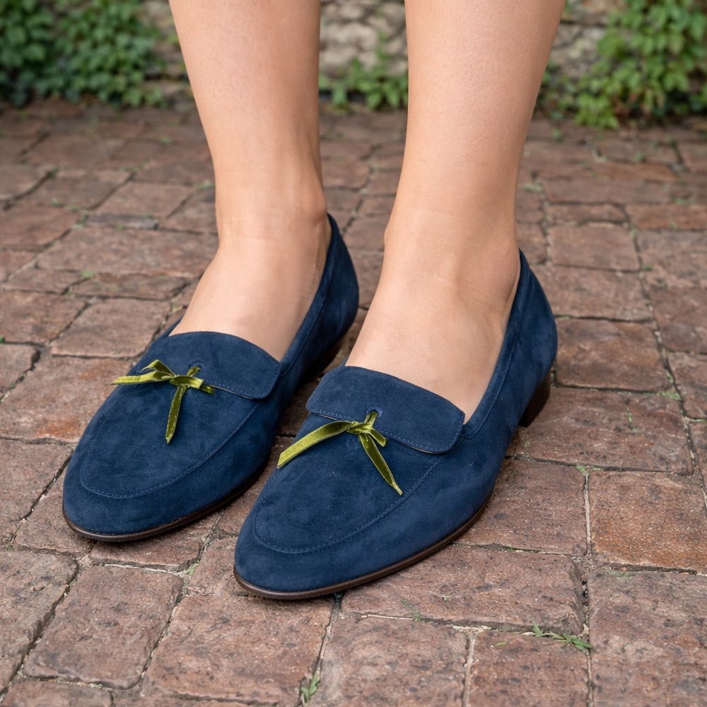 J. CREW Blue Suede Ribbon Tassel Flat Loafers, 10